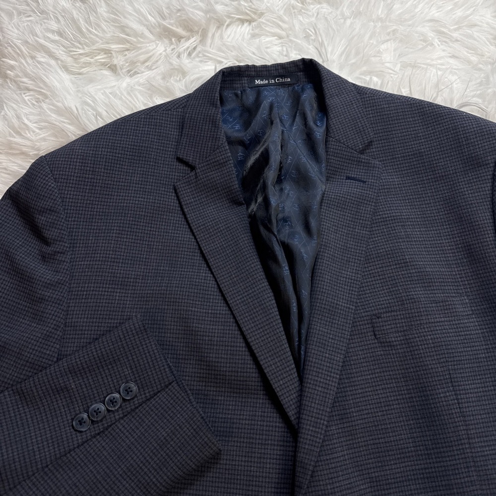 ORIGINAL PENGUIN Sport Coat Blazer Men's 46 Slim Blue Mini‎ Check Plaid Formal
